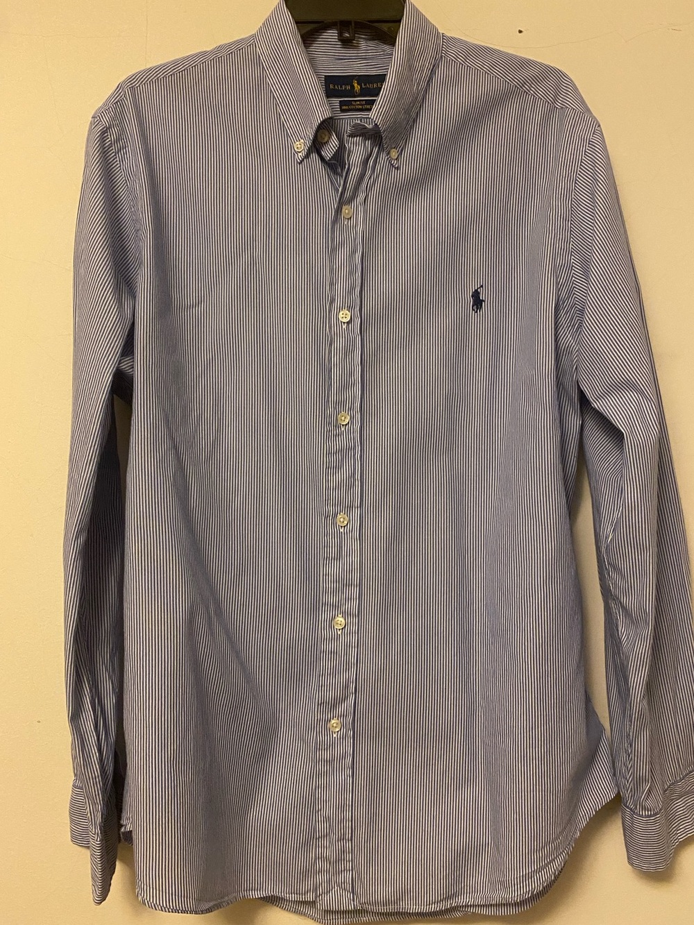$12! Vintage RL Blue Label Slim-Fit Striped Cotton w/Stretch Button Down